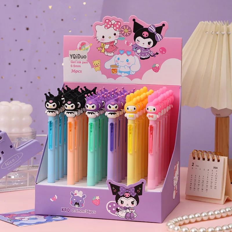 

36pcs/lot Cartoon Sanrio Press Gel Pen Cute Kuromi Melody 0.5mm Black Ink Neutral Pens Promotional Gift Office School Supplies