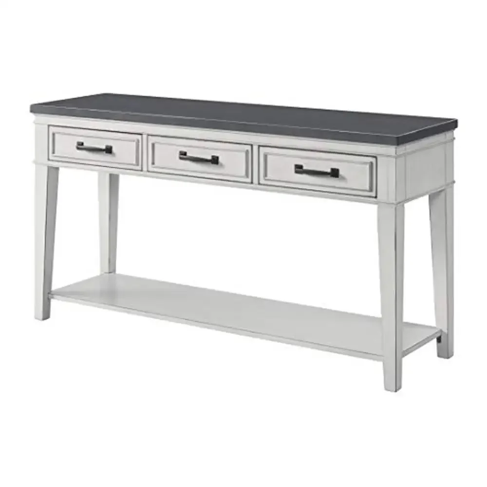 Antique White & Grey Console Table with 3 Drawers Coastal Casual Styling TV Stand TVs up to 60