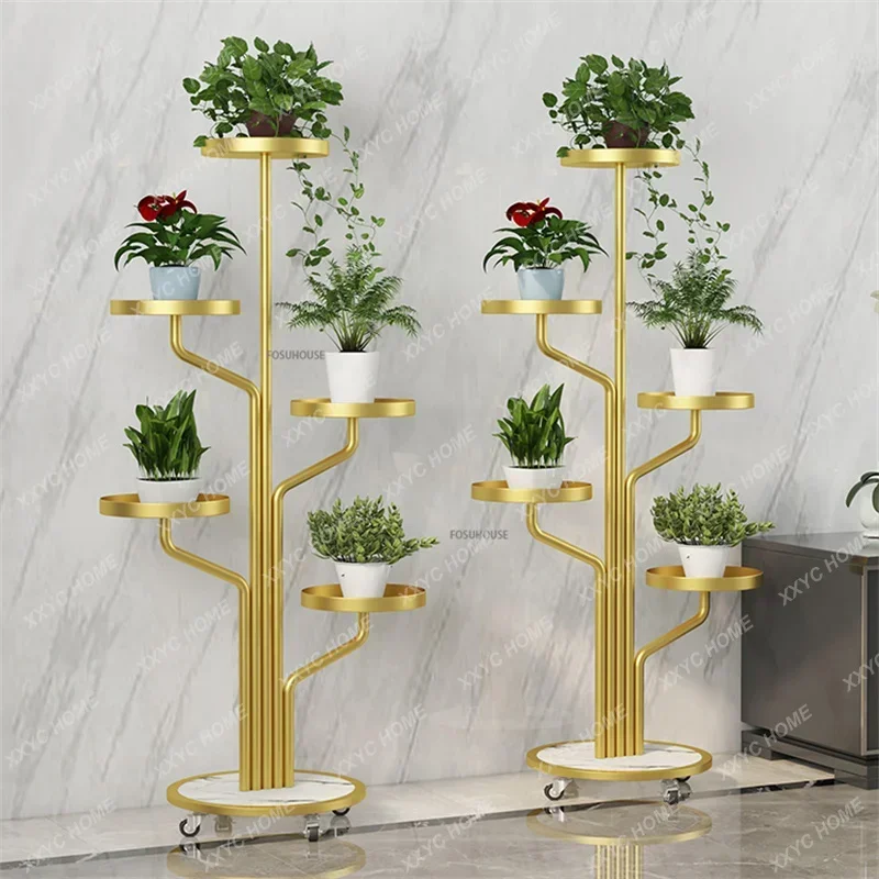 Metal Iron Indoor Balcony Flower Stand Floor Type Flower Pot Stand Simple Living Room Multi-layer Plant Shelf Outdoor Furniture