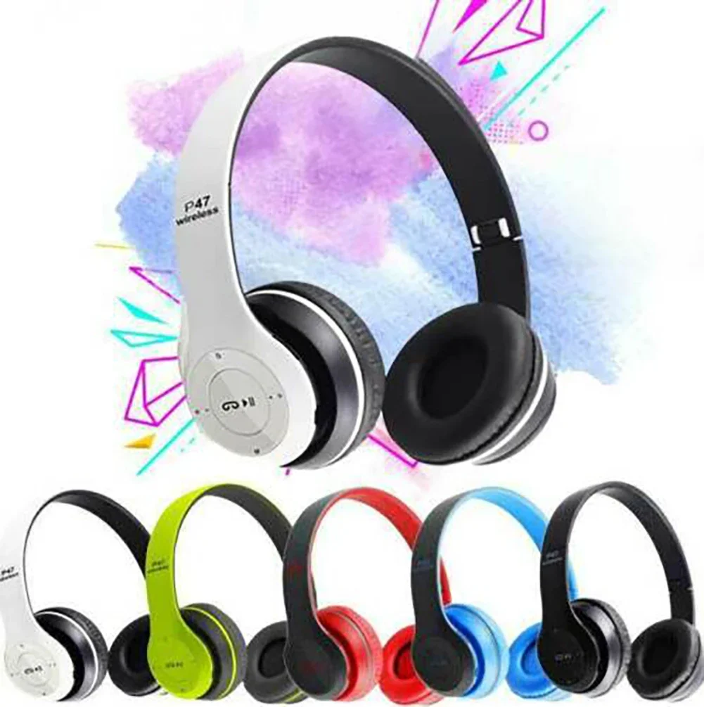 P47 Bluetooth-Compatible Headsets HIFI Stereo Foldable Wireless Headphones For Xiaomi Sumsung iPhone With Mic Support SD Card