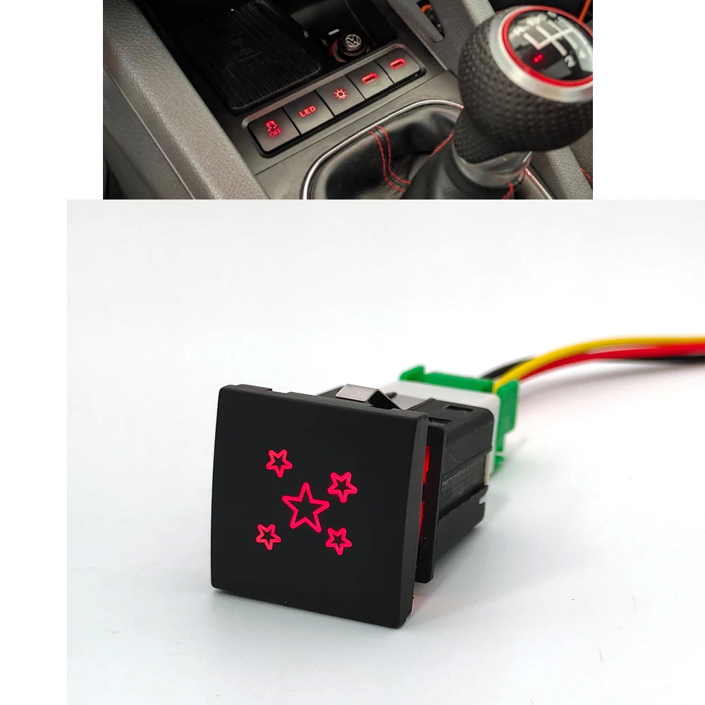 Car Red LED Light Power On Off Starry Sky Ceiling Ambient Light Switch Button For VW Golf 6 Jetta 5 MK5 Caddy EOS Scirocco 06-11