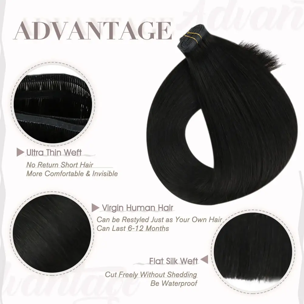 [Last 12 Months] Ugeat Flat Silk Hair Weft Virgin Human Hair 100% Sew in Hair  Weft Hair Extensions