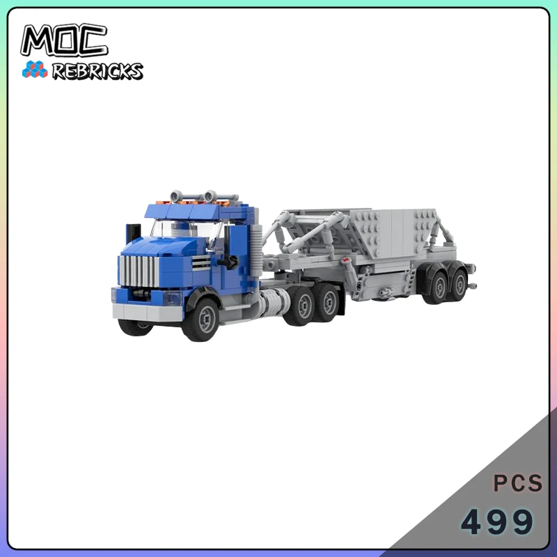 MOC Day Cab Tractor with Horizontal Dumper Trailer Building Blocks Set Technical Engineering Heavy Duty Truck Model Toys
