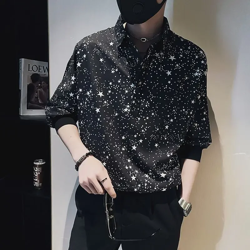 

Shirts for Men Printed Half Sleeve Dot Man Shirt with Print Asia Hipster Original Elegant Sleeves Fashion 2024 Cool Tops Casual