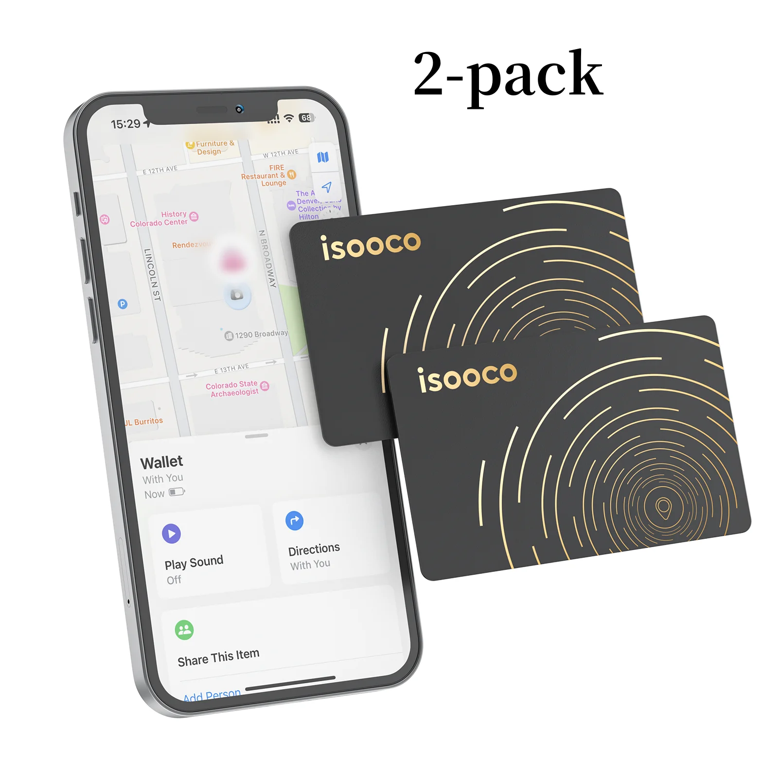 1/2Pcs isooco Wallet Finder Card,GPS Tracker,Smart Tags,Anti-lost Alarm Device,Bluetooth Locator, Used with Find My (iOS only)