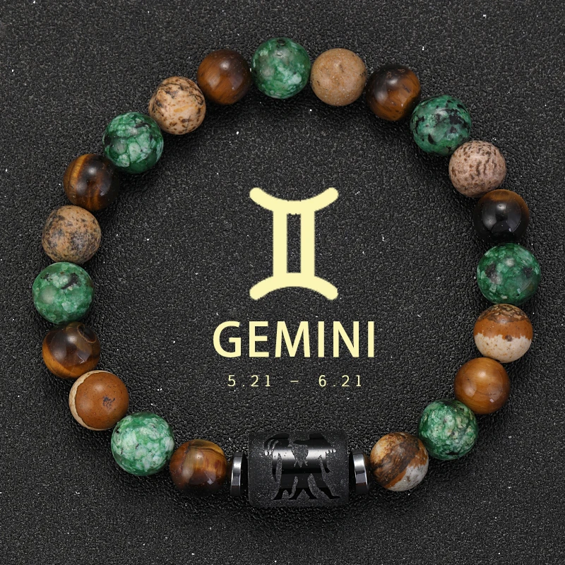 12 constelaciones signo del zodiaco encanto imagen Ojo de Tigre pulseras de piedra verde hombres mujeres Vintage pulsera y brazalete regalo de cumpleaños