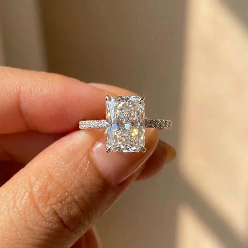 925 Sterling Silber Schlichte und Elegante Rechteckig Geschliffene CZ-Ringe für Damen Luxuriöse Verlobungs- und Hochzeits-Accessoires Schmuck