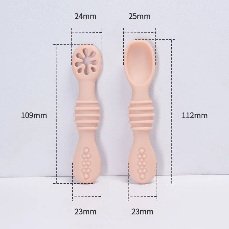 2 Pcs Baby Silicone Spoon Learning Spoon Set Solid Color Soft Silicone Feeding Spoon Training Baby Reborn Silicone Teether Toys