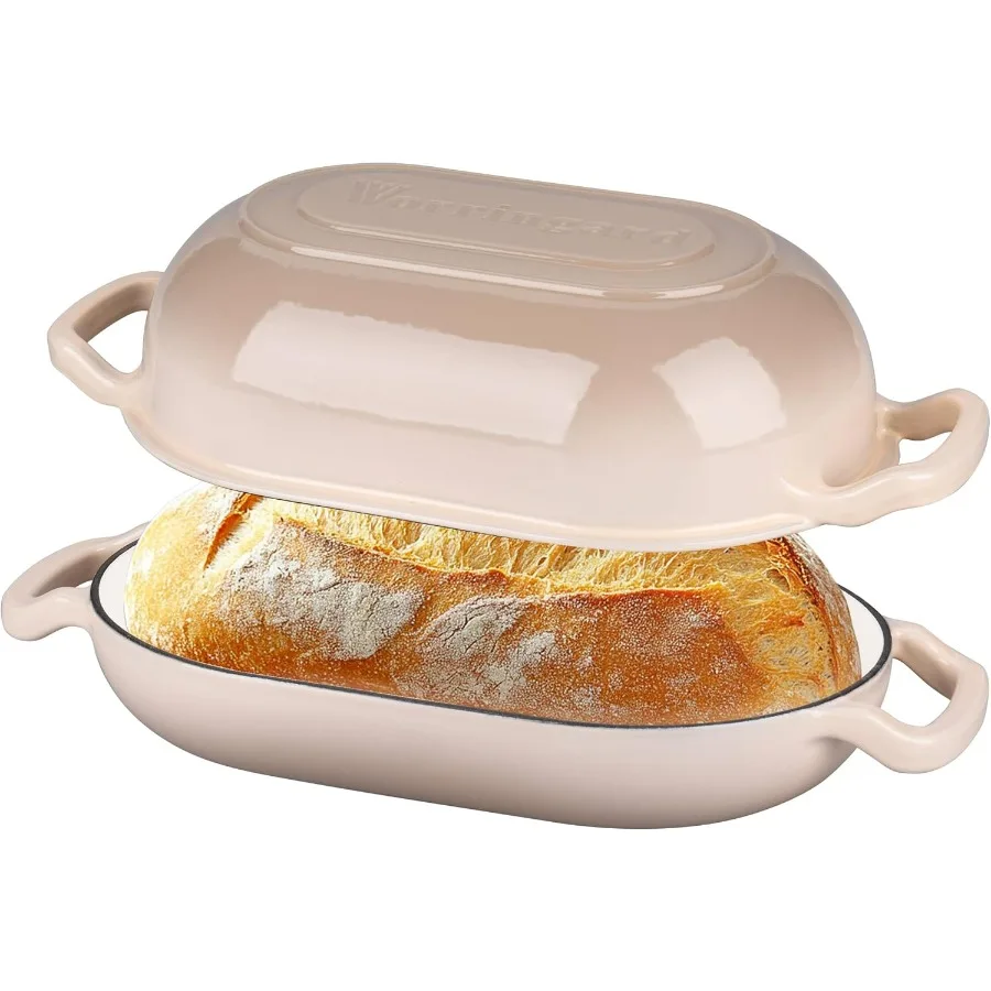 

Enameled Cast Iron Sourdough Bread Oven Dutch Oven Loaf Cast Iron Bread Pan for Homemade Bread Baking Meatloaf Pan with Lid 5QT