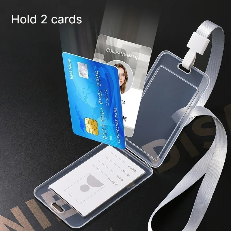 1 Set Double-sided Clear Badge Holder Working Permit Case for Staff Nurse Pass Work Card Cover Sleeve with Lanyard Neck Strap
