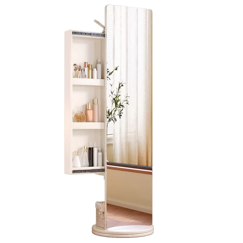 Solid wood full-body mirror floor mirror household bedroom rotatable fitting mirror with hanger integrated light luxury full-len
