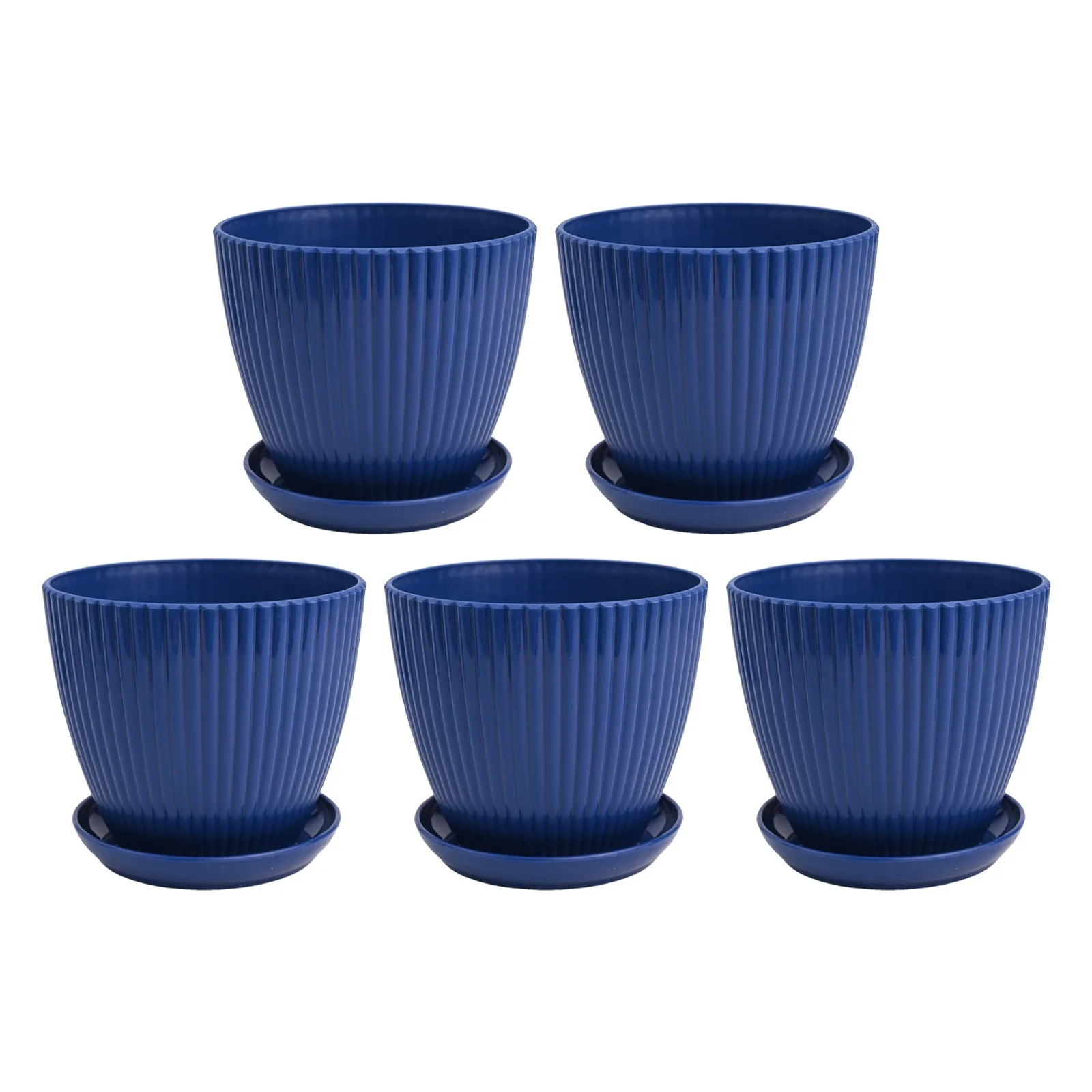For Indoor/Outdoor Plastic Flower Pots Minimalist Design PP Material 6 Inch Size Stripe Pattern Easy Drainage Movable Tray
