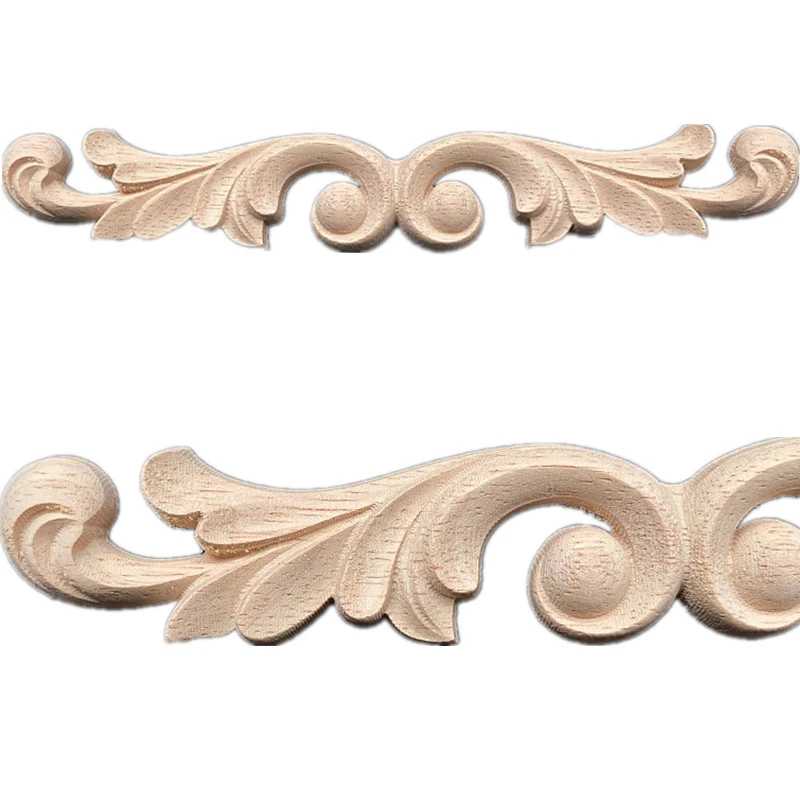 20cm Wood Craft Applique Wooden Decal Onlay Carved Unpainted Retro Long Large Rubber Wood Home Furniture Walls Doors Cabinet