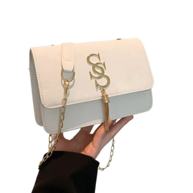 Modern PU Leather Crossbody Bag with Tassels Chain Strap Underarm Bag Handbag