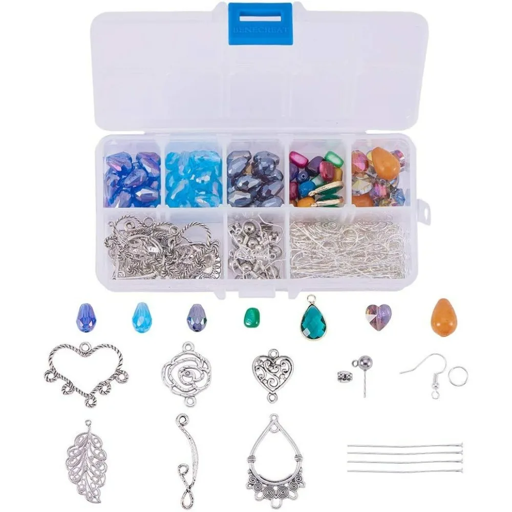 1 Box DIY 10 Pairs Chandelier Earrings Jewelry Making Starter Kit Chandelier Components Connector Charm Pendants, Shell Heart