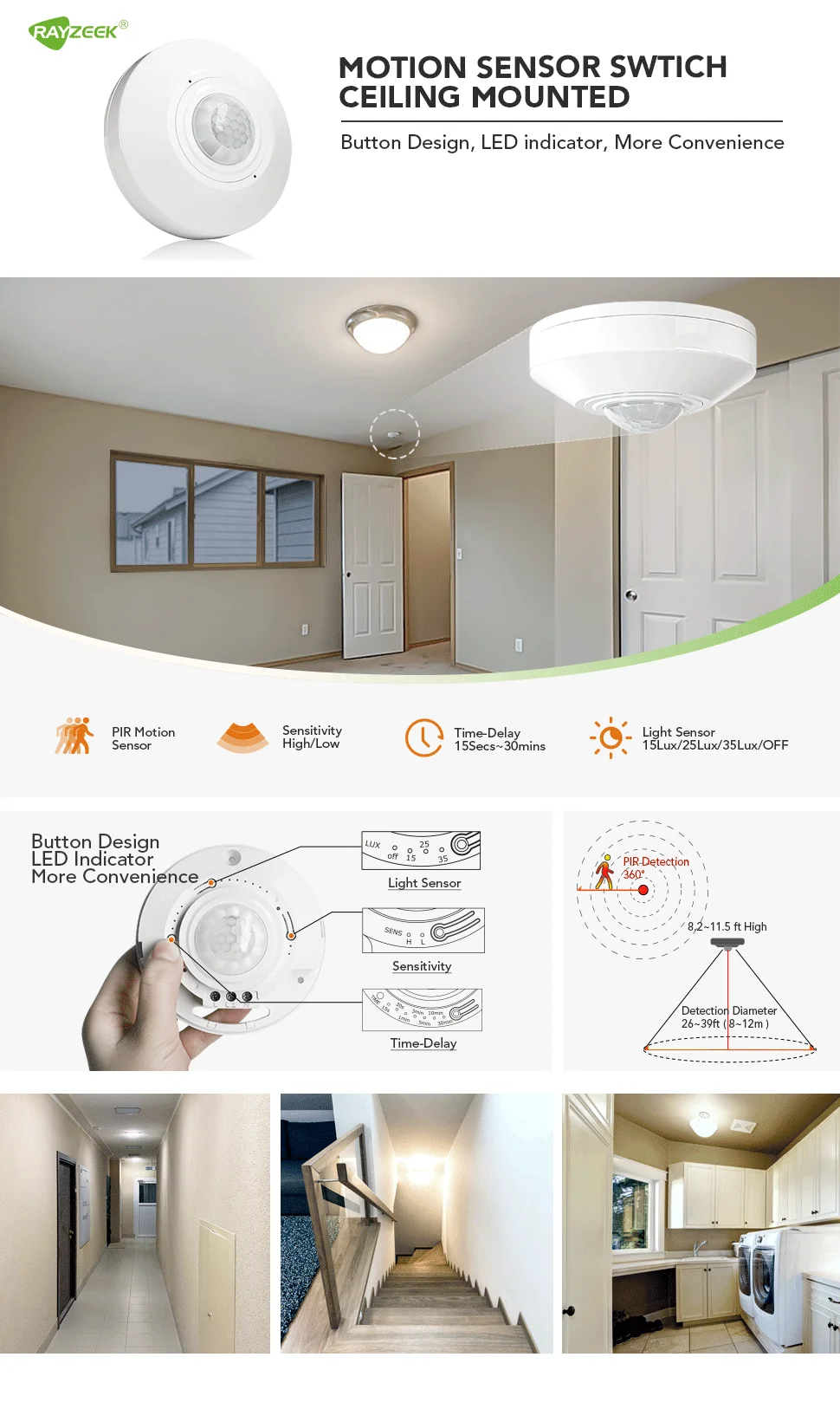 Motion Detector PIR 360 Angle Detector PIR Surface Ceiling Mount PIR Motion Sensor for Light Control