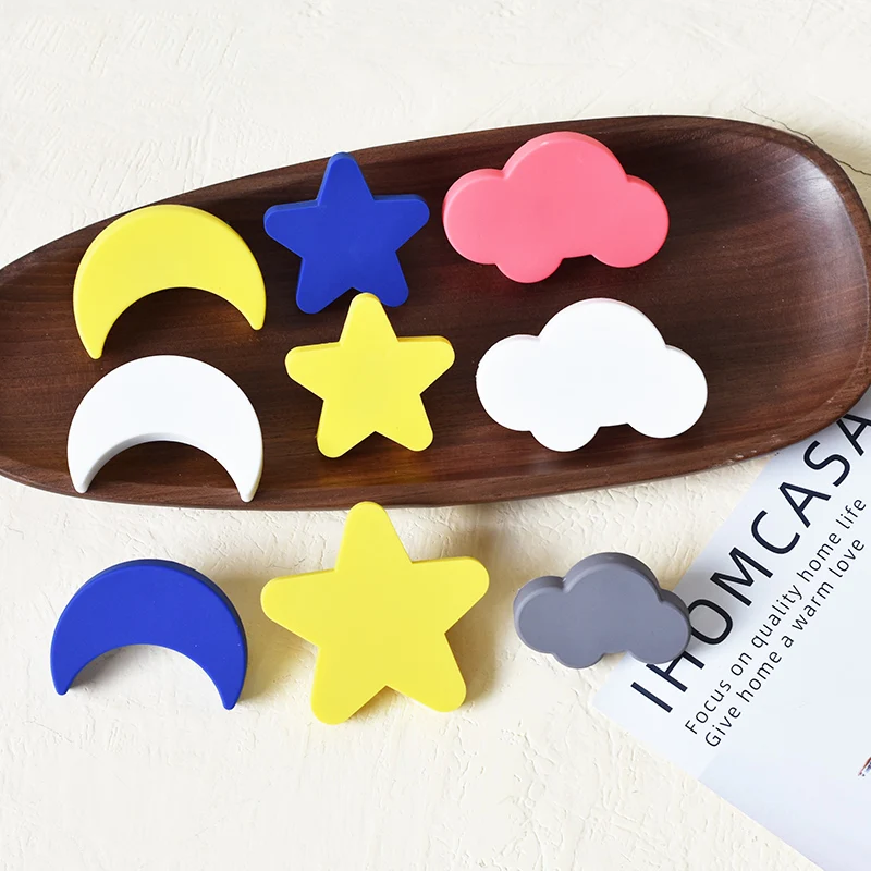 Cute Heart Star Moon Cloud Rubber Children Door Handles Kitchen Cabinet Knob Wardrobe Furniture Handle Drawer Pulls