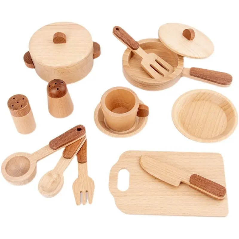 Maoduo Toys Beech Wooden Kids Kitchen Playset Cooking Utensils Pots Pretend Play Food Cutting Set Premium Gift For Kids Toddlers view 2