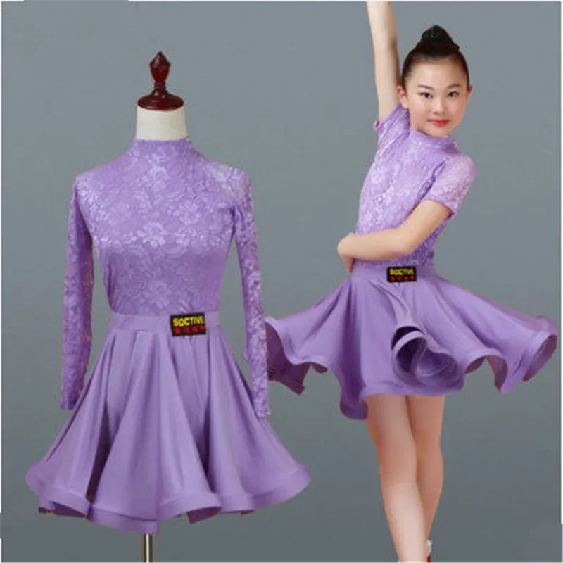 New Girls Latin Dance Skirt Ballroom Salsa Tango Skirts Kid Child Lace Latin Dance Split Dress With Leotard And Skirt