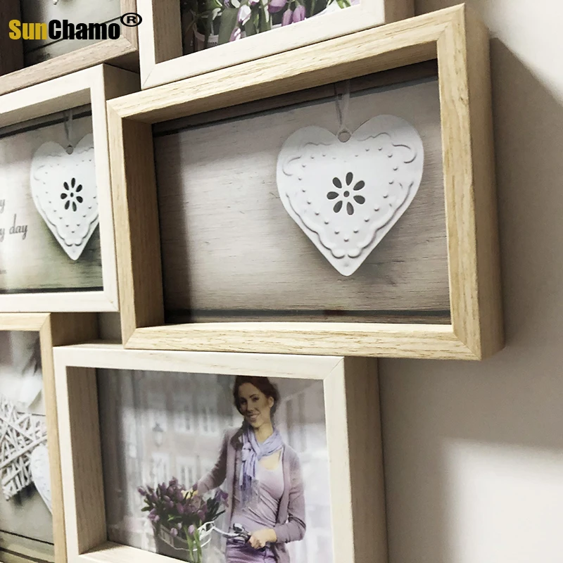 Retro Wooden 6-inch One-piece Combination Photo Frame, Eight-frame Wall Hanging Nordic Simple Atmosphere Irregular Combination