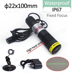 Waterproof IP67 Glass Lens D22X100mm 520nm Green Line 10mW 30mW 50mW 80mW 135mW Laser Module for Woodworking Cutting Positioning