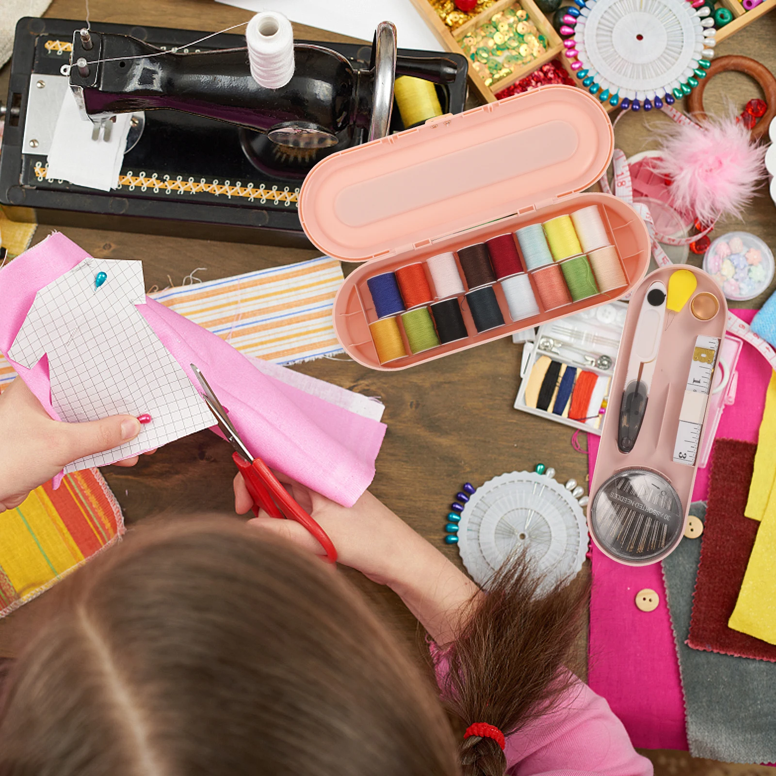 

Practical Pink Sewing Kit Needle Threader Tools Household Travel Lightweight Compact DIY Clothes Repair Kits Sewing Accessories