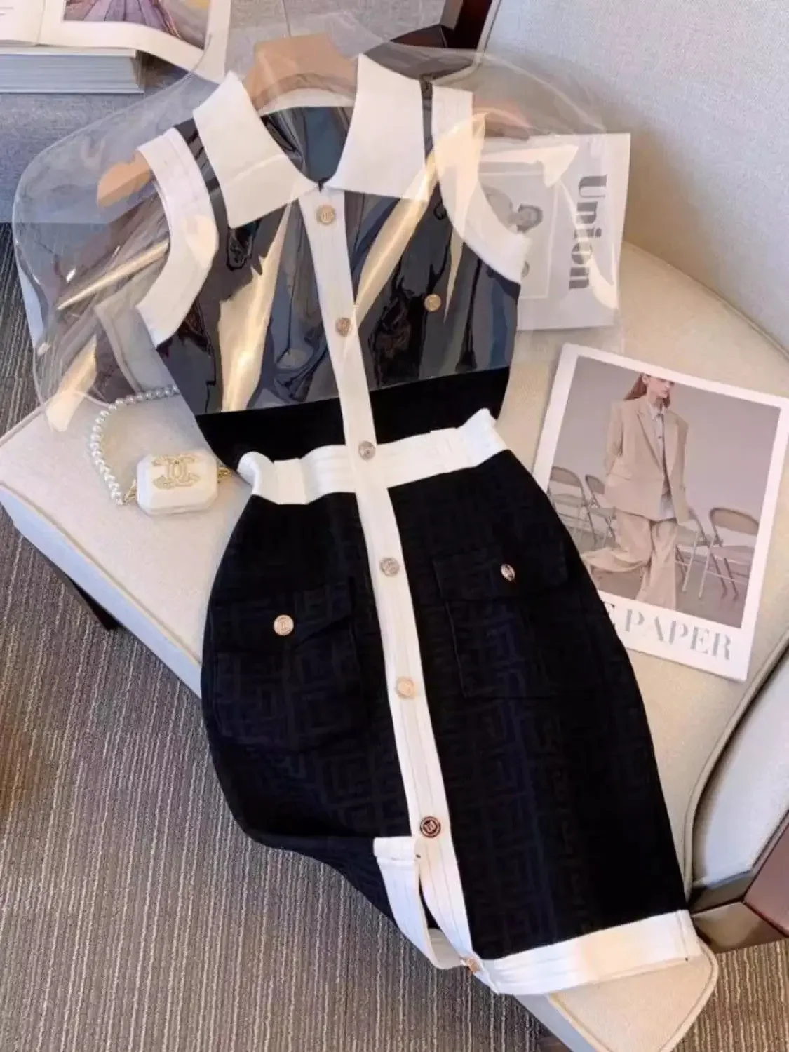 

Polo Collar Sleeveless Knitted Dress Slim Fit A Line Bodycon Skirt