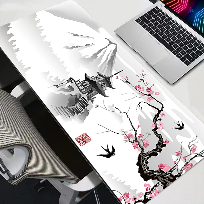 

Mouse Pad XXL Mousepad Computer Keyboard Pad Mouse Mat Gamer Soft Office Carpet Japanese Cherry Blossom Pagoda Table Mat Desktop