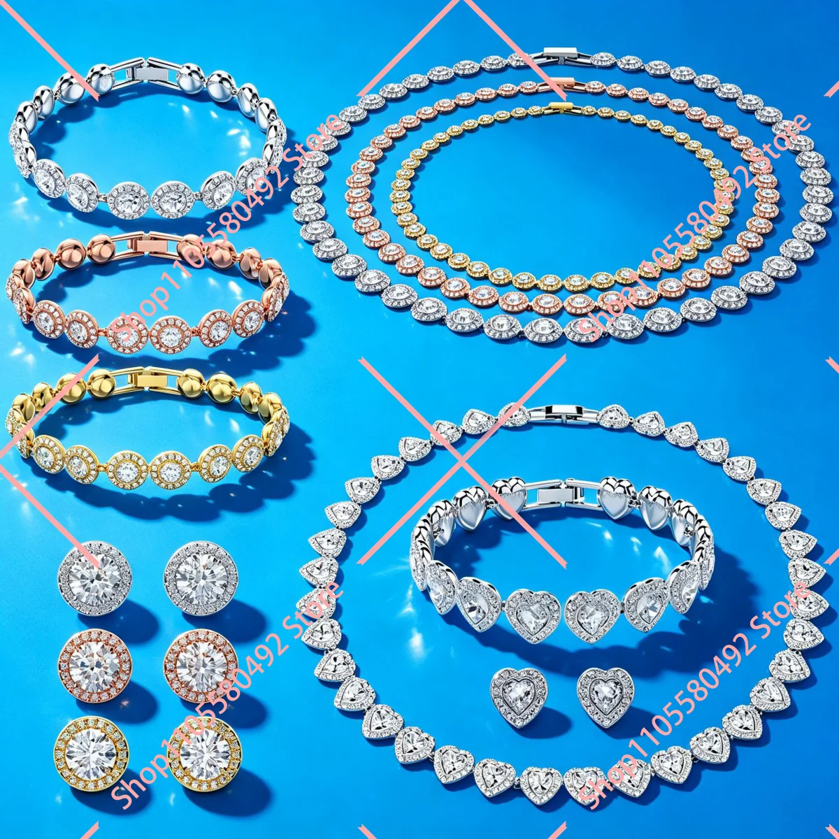 

Classic set, round zircon series set, sparkling round crystals, exquisite and timeless accessories, easy to match with any ev