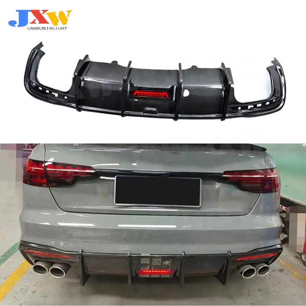 Carbon Fiber Rear Bumper Lip Diffuser with LED Light for Audi A4 S4 Sline B10 Sedan 2020-2022 Bumper Extension Car Styling