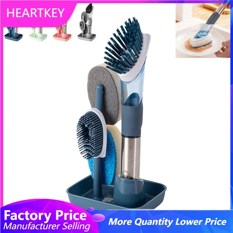 

Dish Cleaning Brush Sets 4 In 1 Kitchen Soap Dispenser Long Handle Dishwashing Brush Household Scrub Brush Cleaning Tools