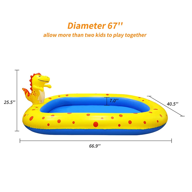 Children\'s Removable Swimming Pool Mat With Dragon Sprinkler Summer Above Ground Garden Inflatable Rectangle Pool Accessory