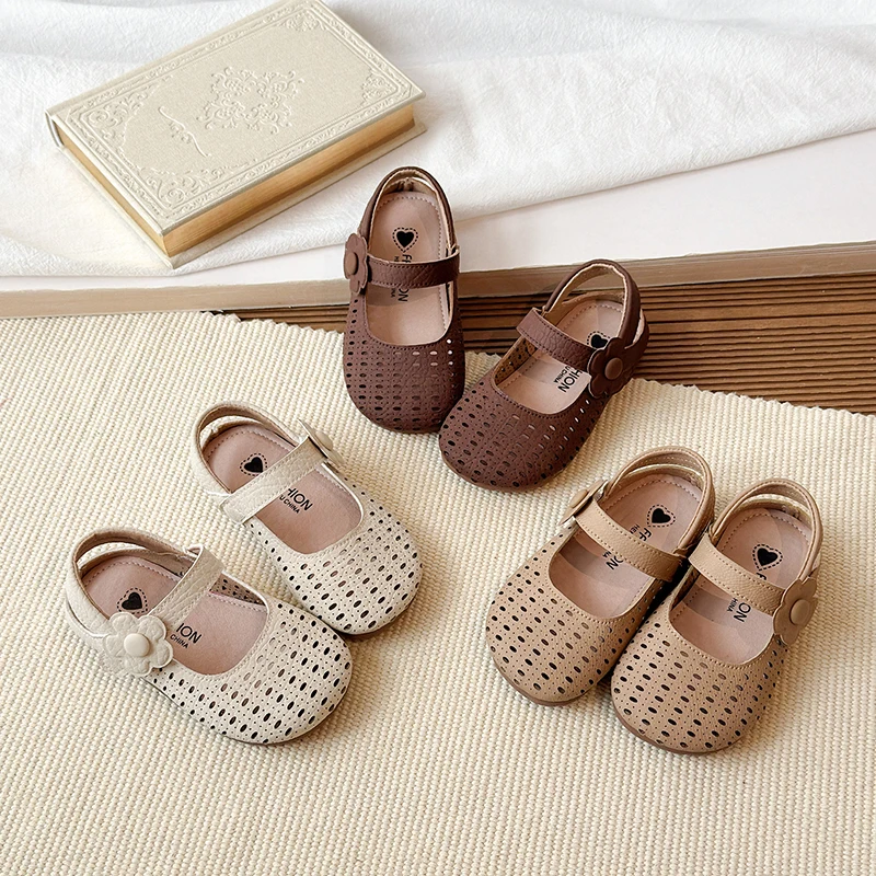 

Весенние повседневные туфли для девочек с вырезами и цветочным узором, милые детские туфли на плоской подошве, однотонные, нескользящие, модные, очаровательные детские туфли