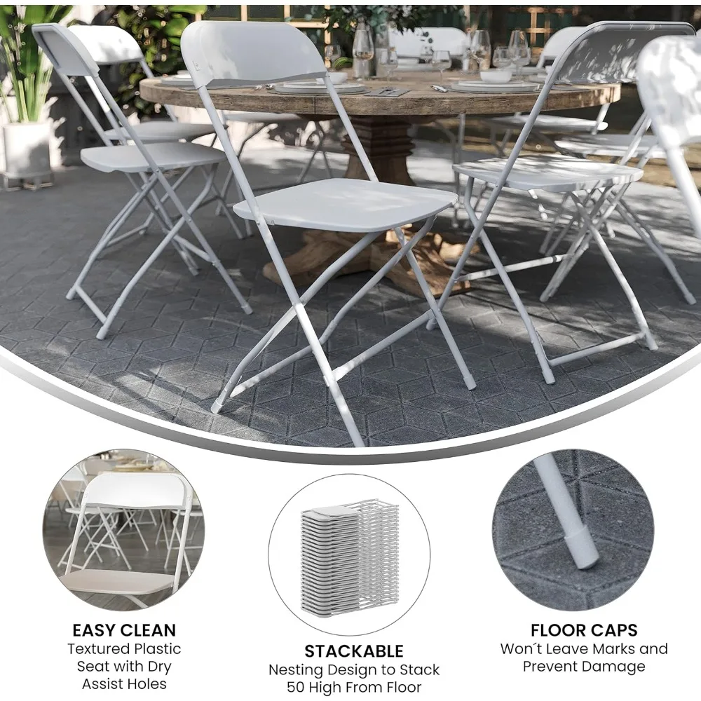 كرسي EMMA + OLIVER قابل للطي - بلاستيك أبيض - 4 عبوات كرسي مناسبات مريح بسعة 650 رطل - كرسي خفيف الوزن قابل للطي