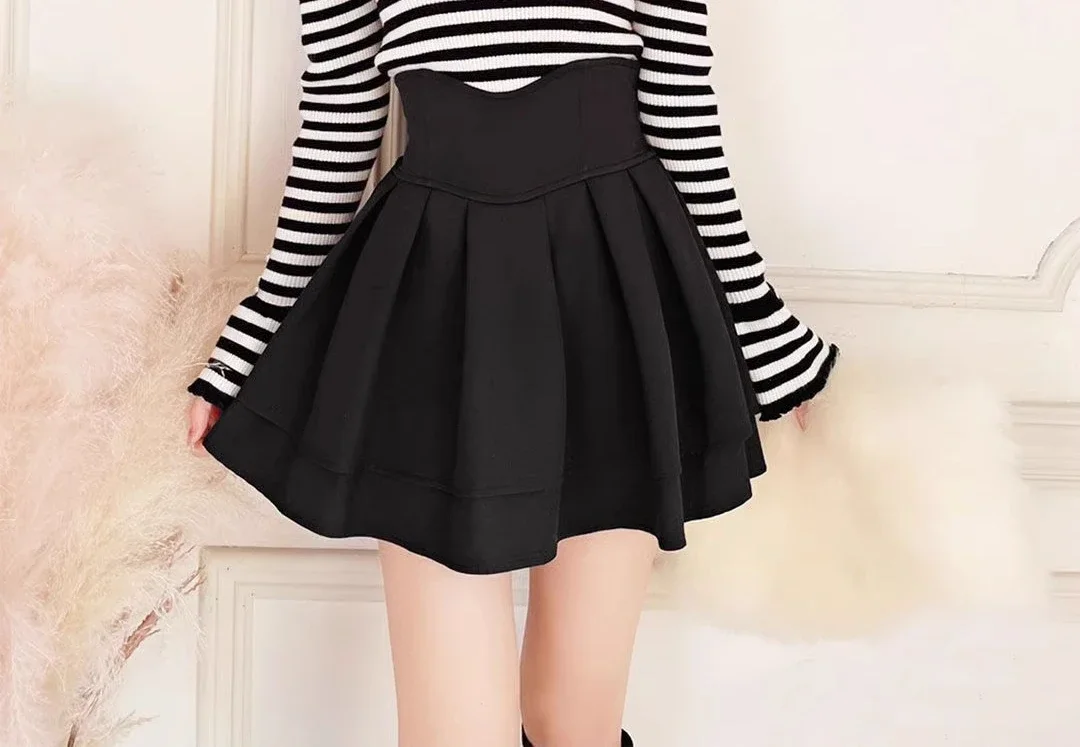 

Japanese Mines Mass-produced Sweet Girls' High-waisted Short Skirt Summer New Black Ruffle Edge Mini Skirts Faldas