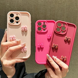 Korean Cute 3D Stereoscopic Bow Phone Case For iPhone 17 Pro Max 16 15 14 13 12 11 Pro Max 7 8 Plus 16E Shockproof Soft Cover