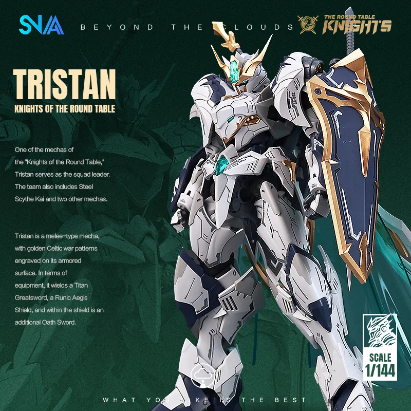 SNAA | Kit Model Mecha Ksatria Tristan Meja Bundar Skala 1/144 – Figur Aksi Artikulasi dengan Pedang Besar Titan, Perisai Aegis