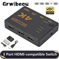 Grwibeou 4K HDMI-compatible Switch 3 in 1 out HDMI Switcher Selector Splitter With Hub IR Remote Controller For HDTV DVD TV BOX