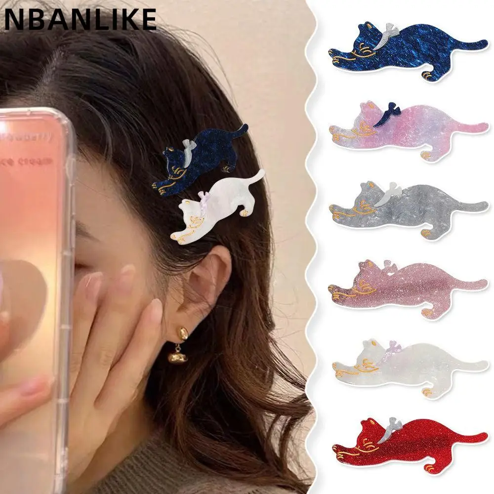 Korean Style Acetic Acid Hair Clip Sweet Cute Cartoon Cat Duckbill Clip Colorful Side Clip Hair Accessories