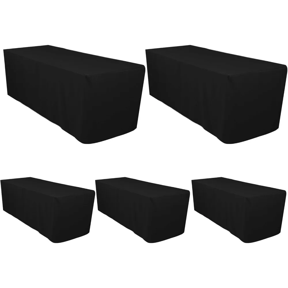 

Set of 5 Black Fitted Tablecloths for 6-Foot Rectangular Tables, Ideal for Weddings, Banquets, and Restaurants