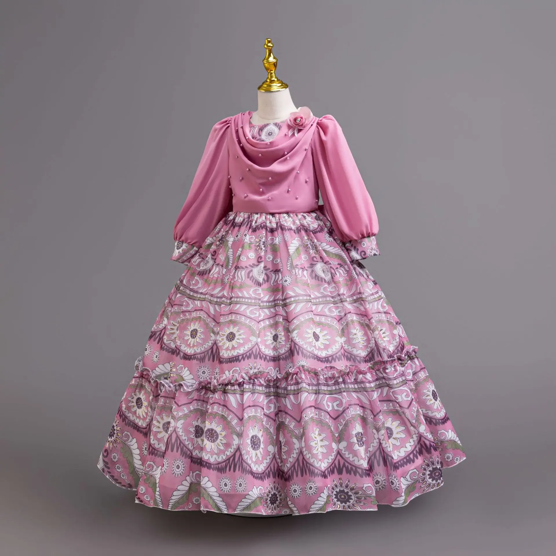 Girls Formal Dress Chiffon Kids Birthday Costumes for Pageant Wedding Party Vintage Floral Children Gown 3-12 Years