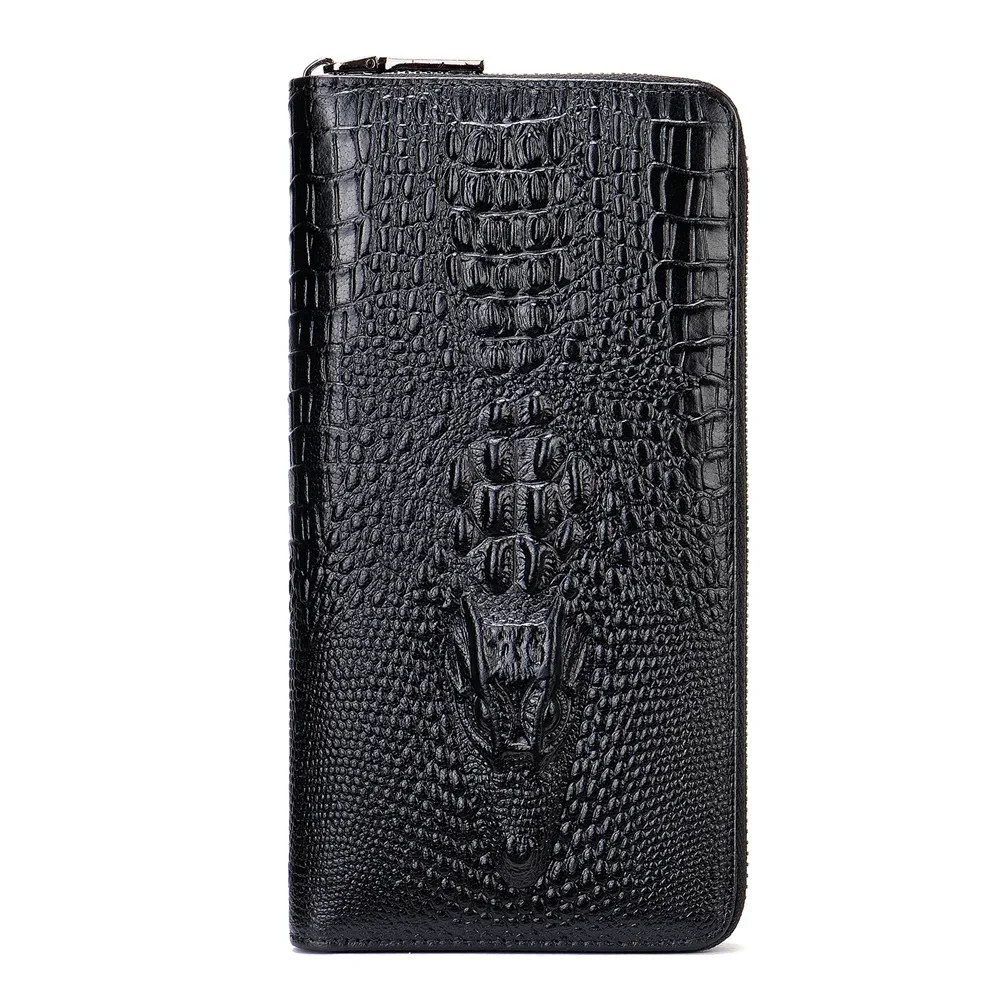 Fashion Men's Long Wallet Leather Crocodile Pattern Business Multi Card Handheld ID Bag Cowhide Money Clip Men's Luggage