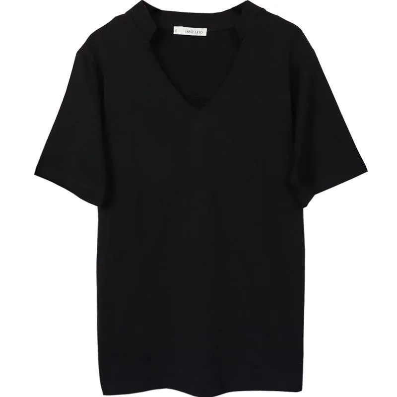 T-shirt allentata V-Ne ort Sve da donna estiva coreana Sle versatile dimagrante taglia grande f Sve Top colore puro