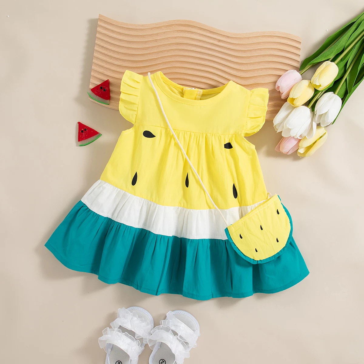 (0-3 Year Old Baby Girl Dress) Summer New Cute Watermelon Style Children'S Sleeveless Clothes With Free Watermelon Bag