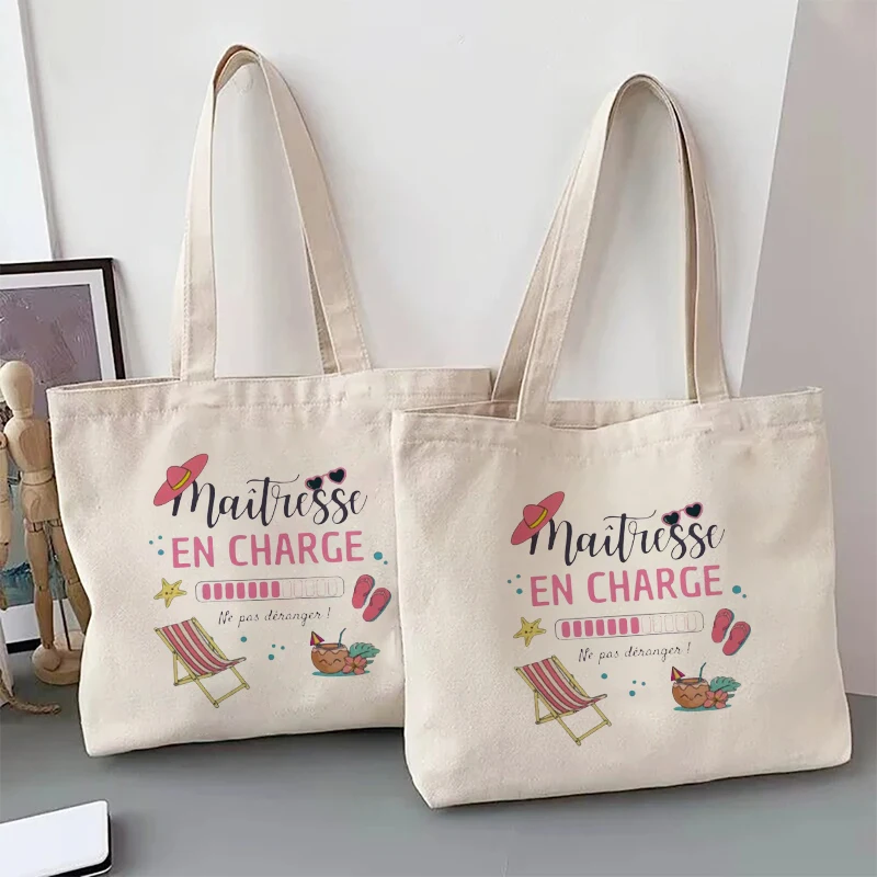 Maîtresse EN CHARGE Tote Bag Women Tropical Vacation Handbag Shoulder Bag for Travel Shopping Unique Graduation Gift for Teacher