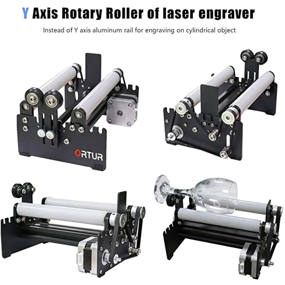 Rullo rotante asse Y ORTUR per macchina per incisione laser CNC 360 ° Tavolo rotante per incisore rotante con incisione su lattine, uova, cilindri