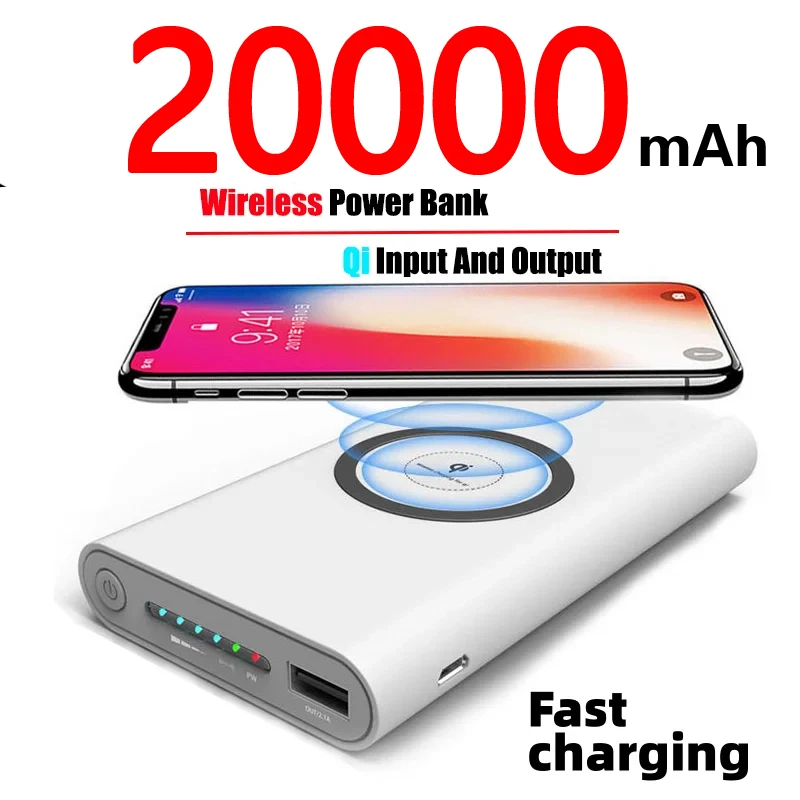 20000mAh Wireless Fast Charging Power Bank Large Capacity External Battery Portable Power Bank Suitable For Samsung Apple