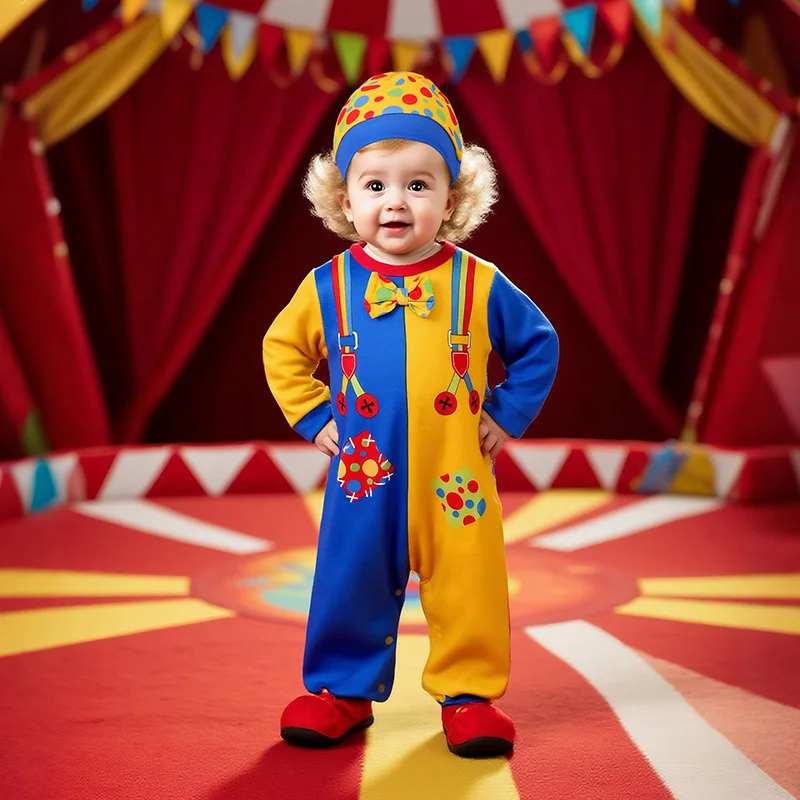 2 قطعة طفل بنين بنات للجنسين الوليد رومبير 0-18 أشهر ملابس طفل رضيع طويلة الأكمام تأثيري ملابس مهرج قبعة بذلة #1