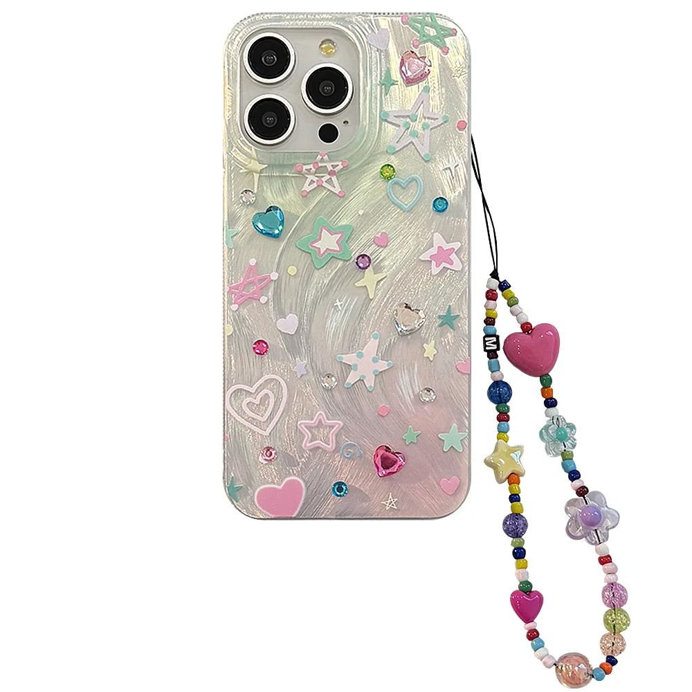 Colorful stars ins shiny blingbling shockproof phone case for iphone 11 13 promax 15 plus 12 14 16 pro max cartoon cute cover