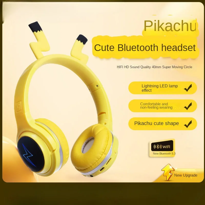 Pikachu Wireless Bluetooth Headphones Cartoon With Microphone E-Sports Sports High Quality Long Battery Life Kawaii Headphones